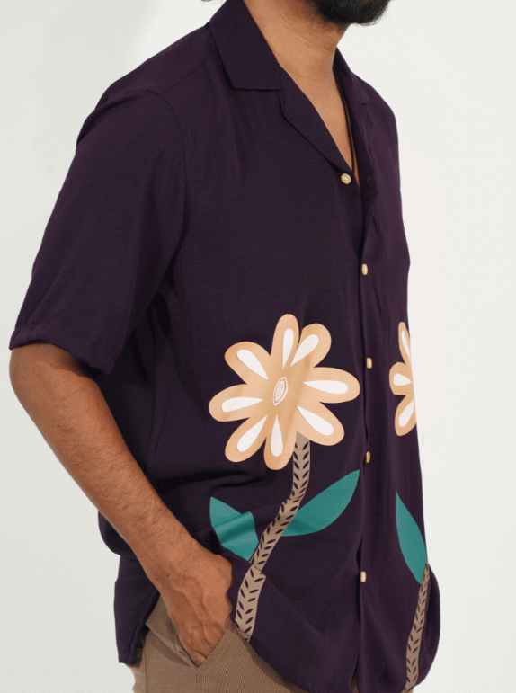 Cuban Floral Purple Shirt