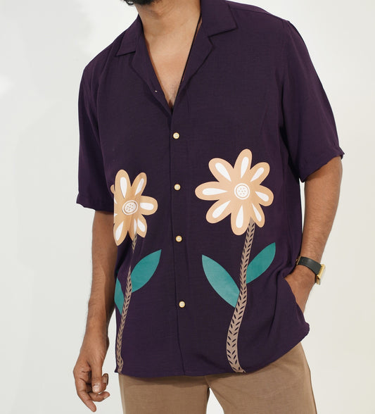 Cuban Floral Purple Shirt