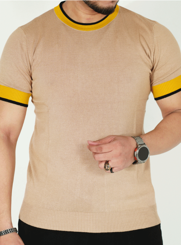 Short Sleeve Brown Knit T-shirt