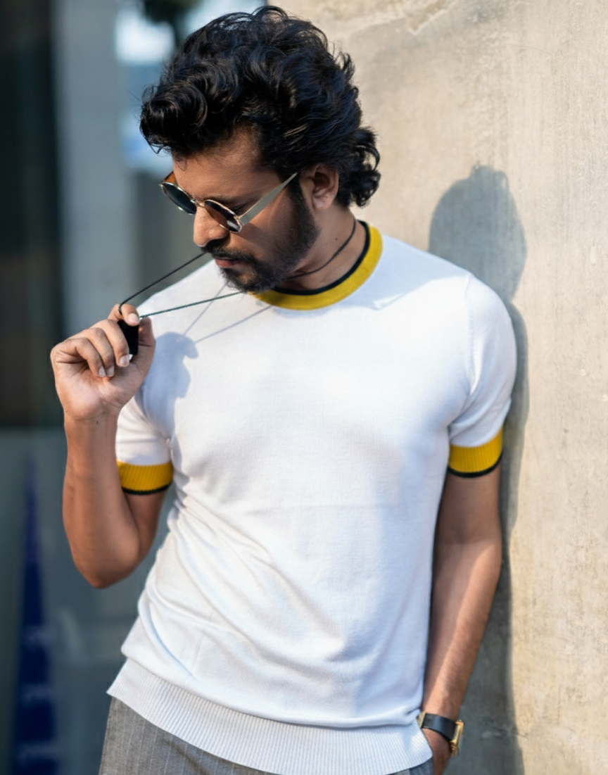 Short Sleeve White Knit T-shirt