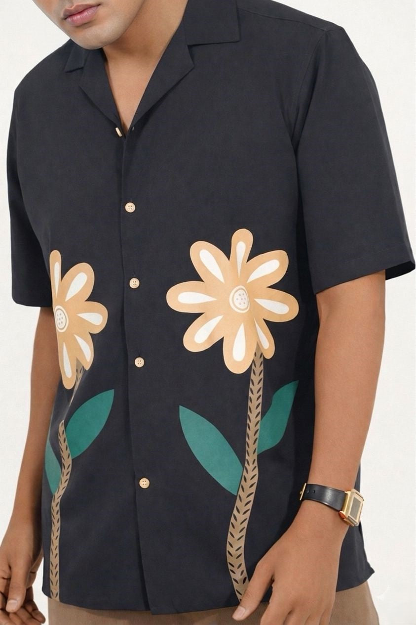 Cuban Floral Dark Grey Shirt